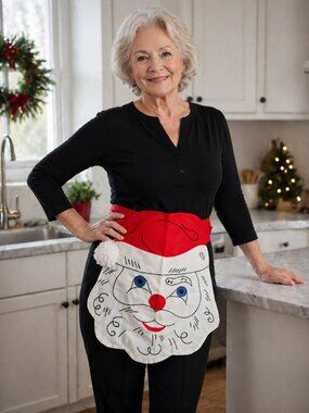 Vintage Handmade Santa Face Apron 🎅 Holiday Kitchen Apron Retro Christmas